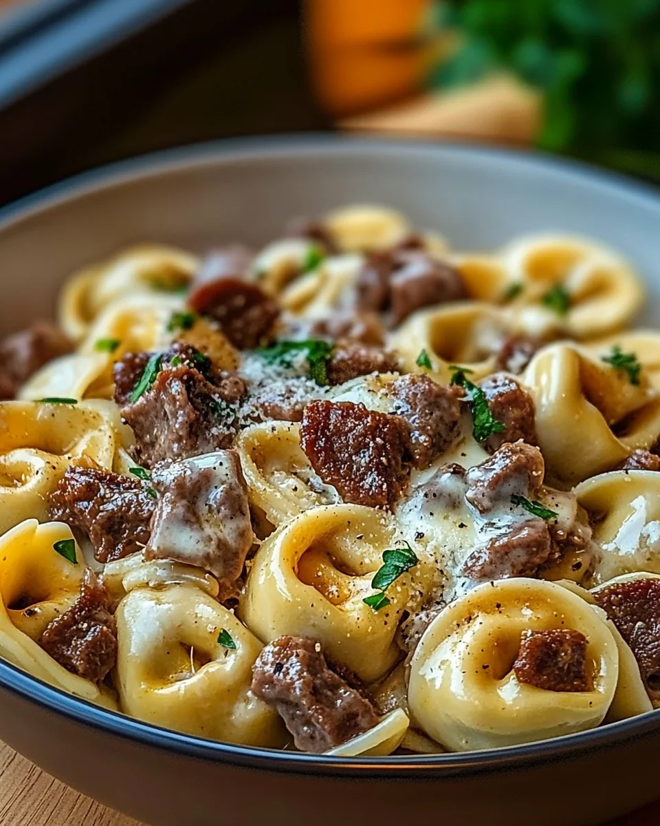 Cheesesteak Tortellini in Rich Provolone Sauce