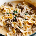 Cheesy Beef And Bowtie Pasta In Garlic Butter