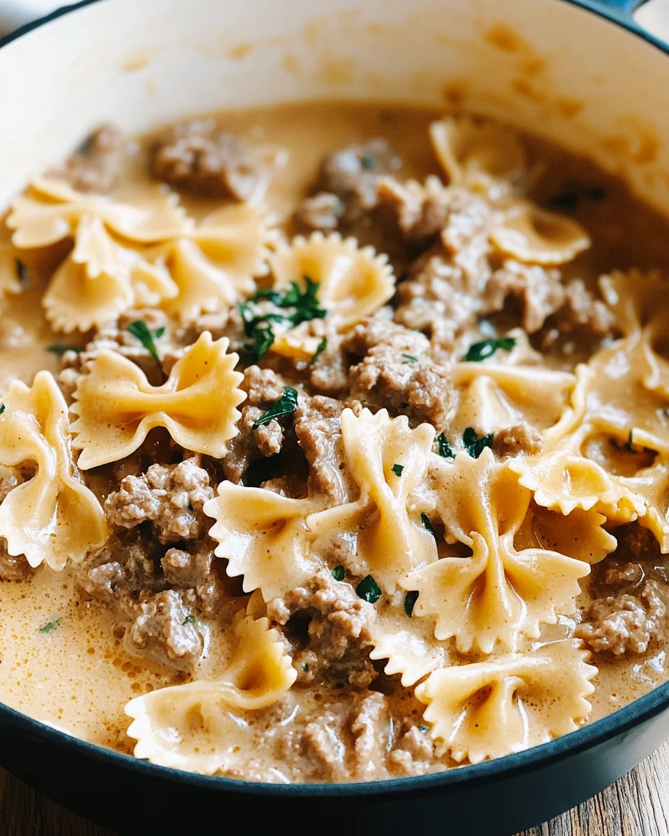 Cheesy Beef And Bowtie Pasta In Garlic Butter
