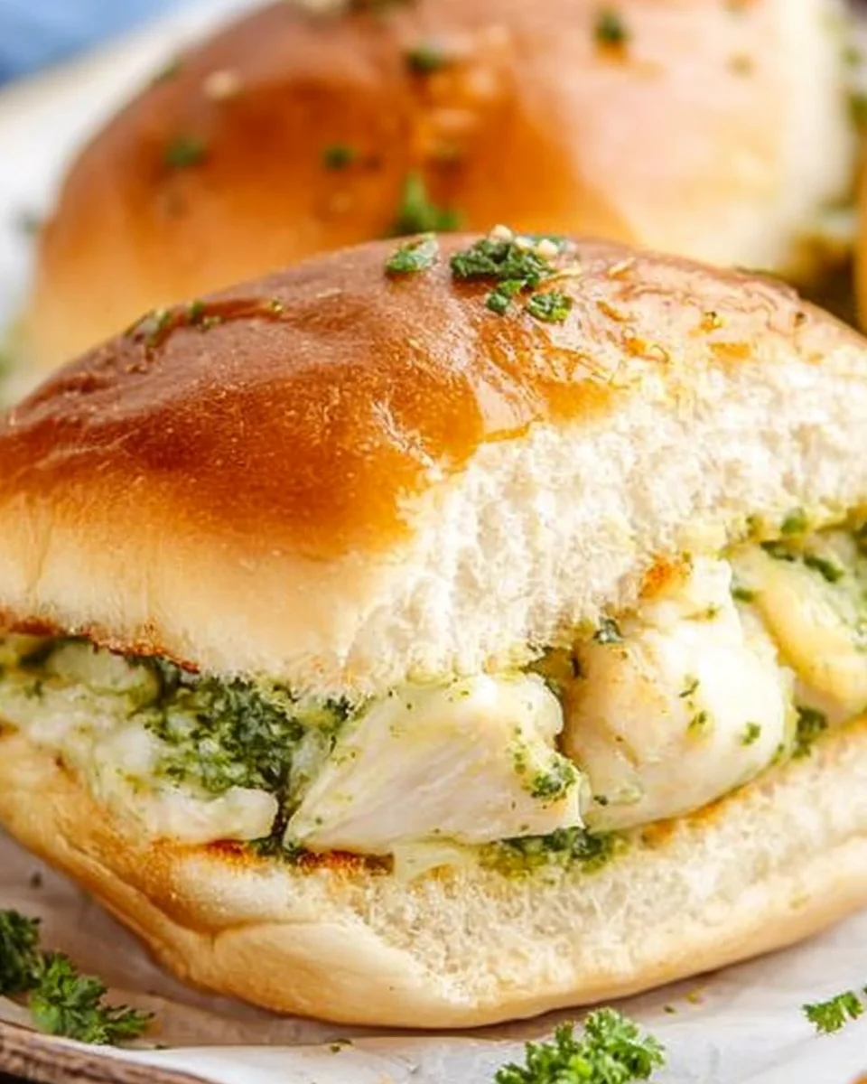 Cheesy Garlic Pesto Chicken Sliders