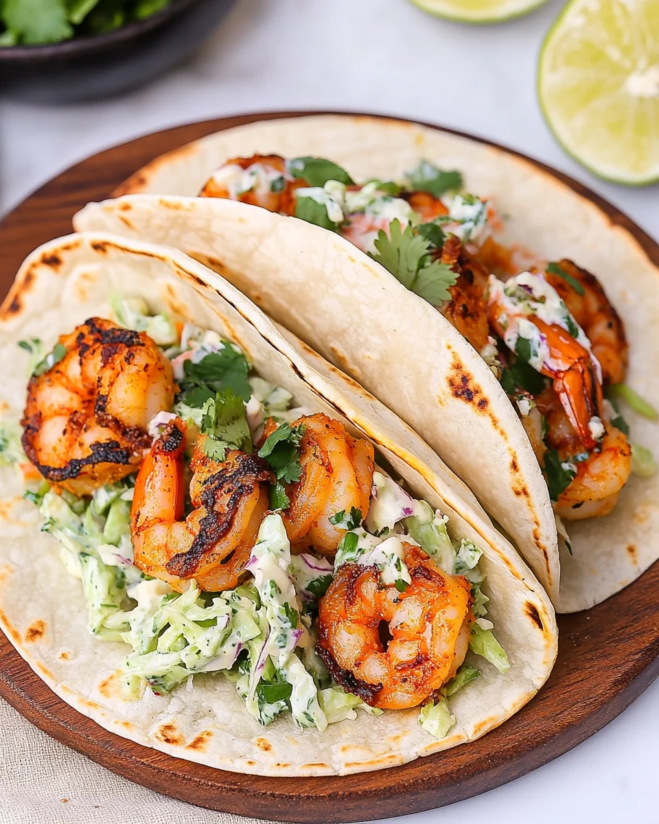 Cilantro Lime Shrimp Tacos with Creamy Slaw