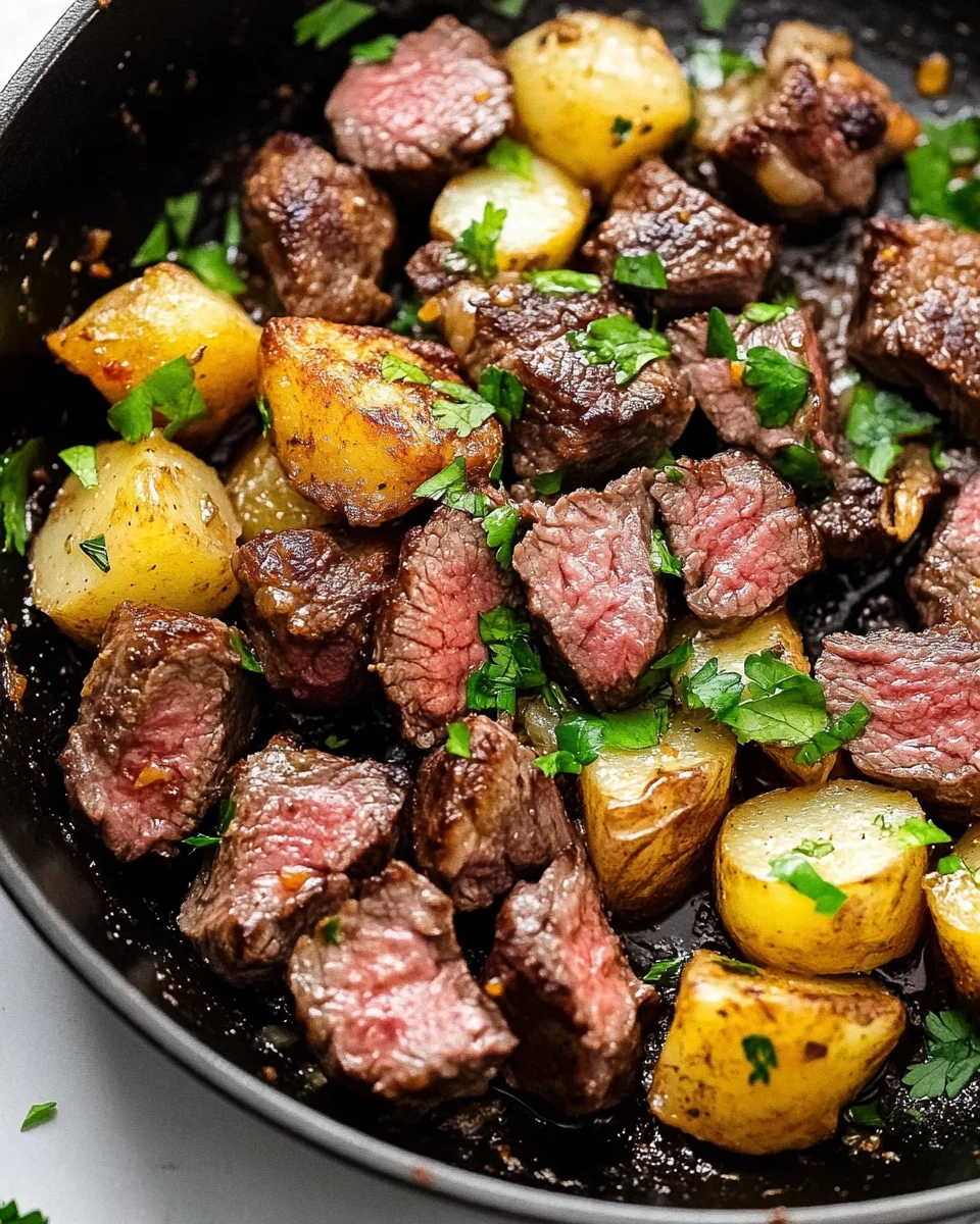 Creamy Garlic Butter Steak Bites and Potatoes