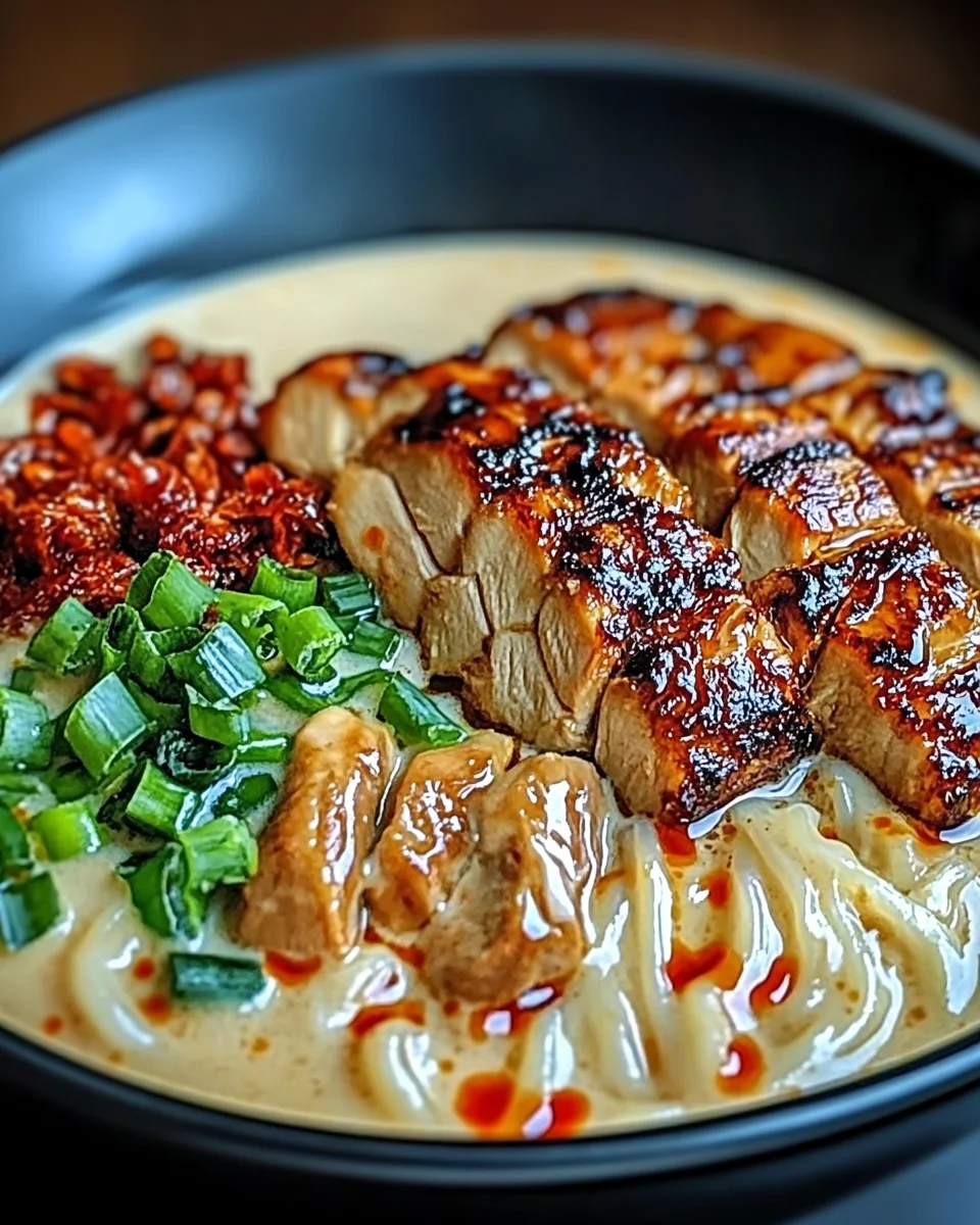Fiery Chicken Ramen with Creamy Garlic Sauce