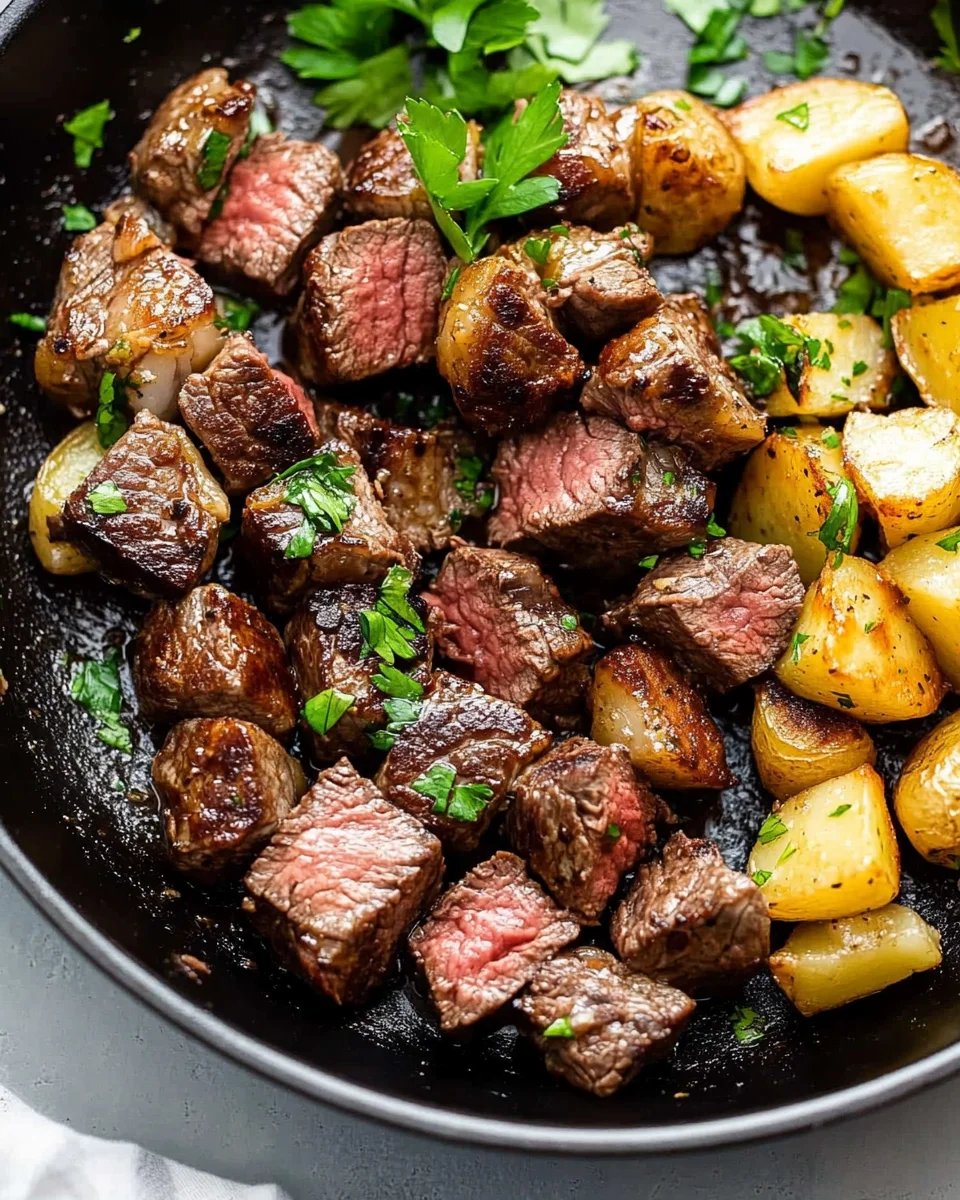 Garlic Butter Steak Bites and Potatoes