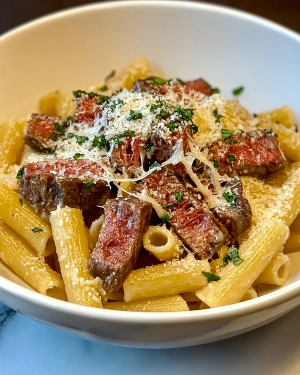 Garlic Parmesan Steak Pasta