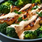 Grilled Chicken & Broccoli Bowls with Creamy Garlic Sauce