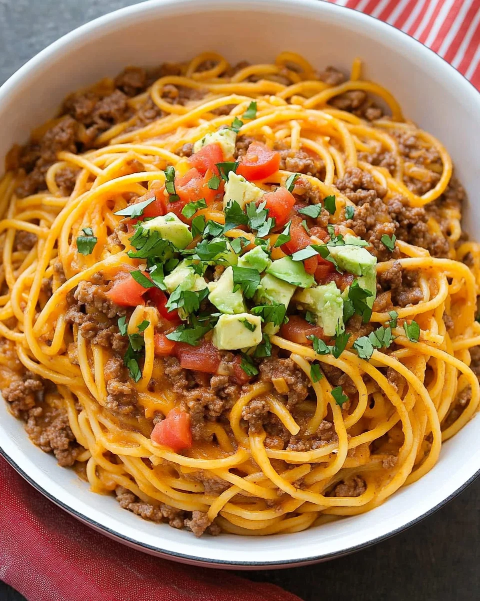 One Pot Taco Spaghetti