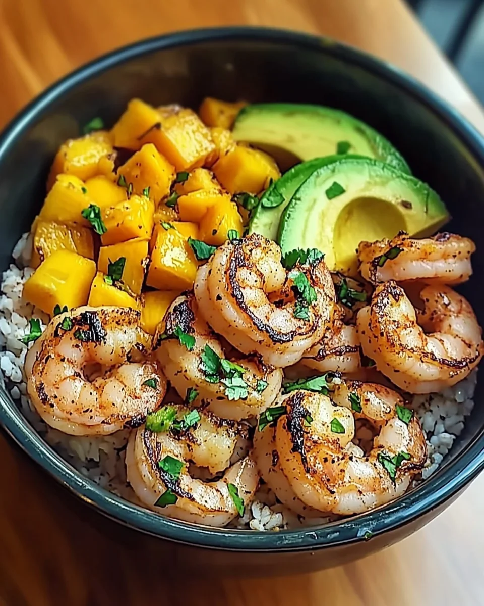 Shrimp and Avocado Bowls with Mango Salsa & Lime-Chili Sauce
