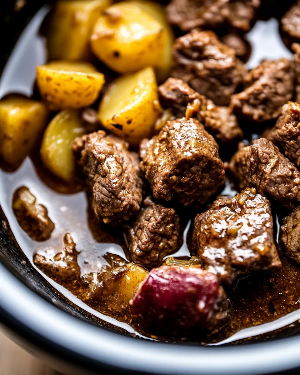 Slow Cooker Garlic Butter Beef Bites & Potatoes