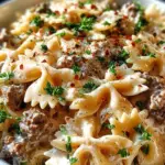 Beef and Bowtie Pasta with Alfredo Sauce 21 Beef and Bowtie Pasta with Alfredo Sauce