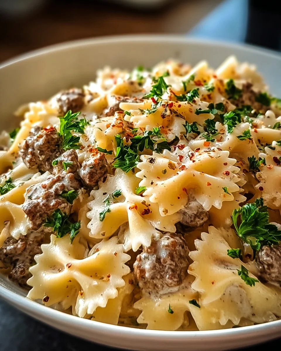 Beef and Bowtie Pasta with Alfredo Sauce 19 Beef
