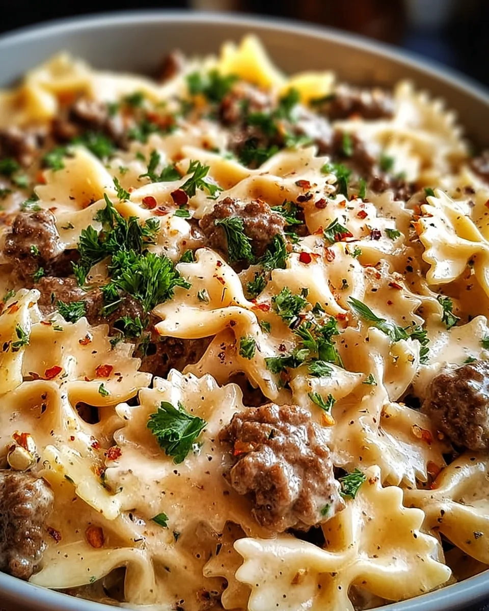 Beef and Bowtie Pasta with Alfredo Sauce 20 Beef