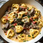 Cheesesteak Tortellini in Creamy Provolone Sauce