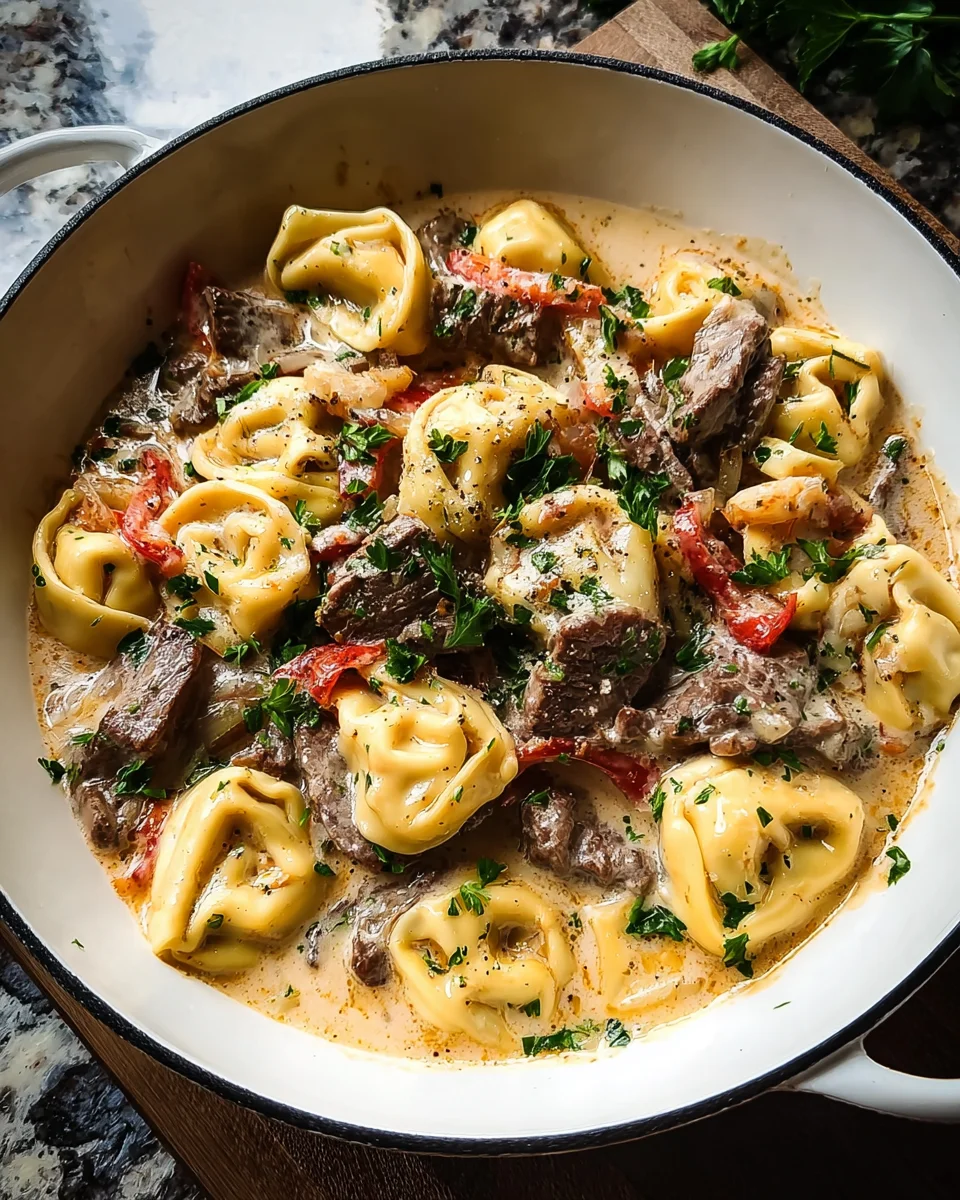 Cheesesteak Tortellini in Creamy Provolone Sauce