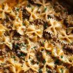 Cheesy Beef and Bowtie Pasta in Garlic Butter
