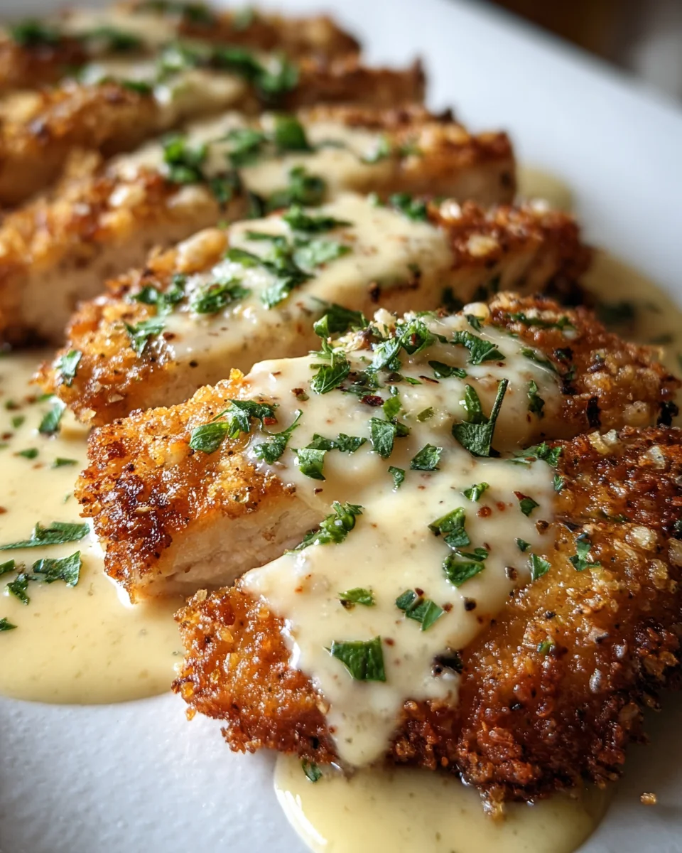 Crispy Parmesan Chicken with a Rich Garlic Sauce
