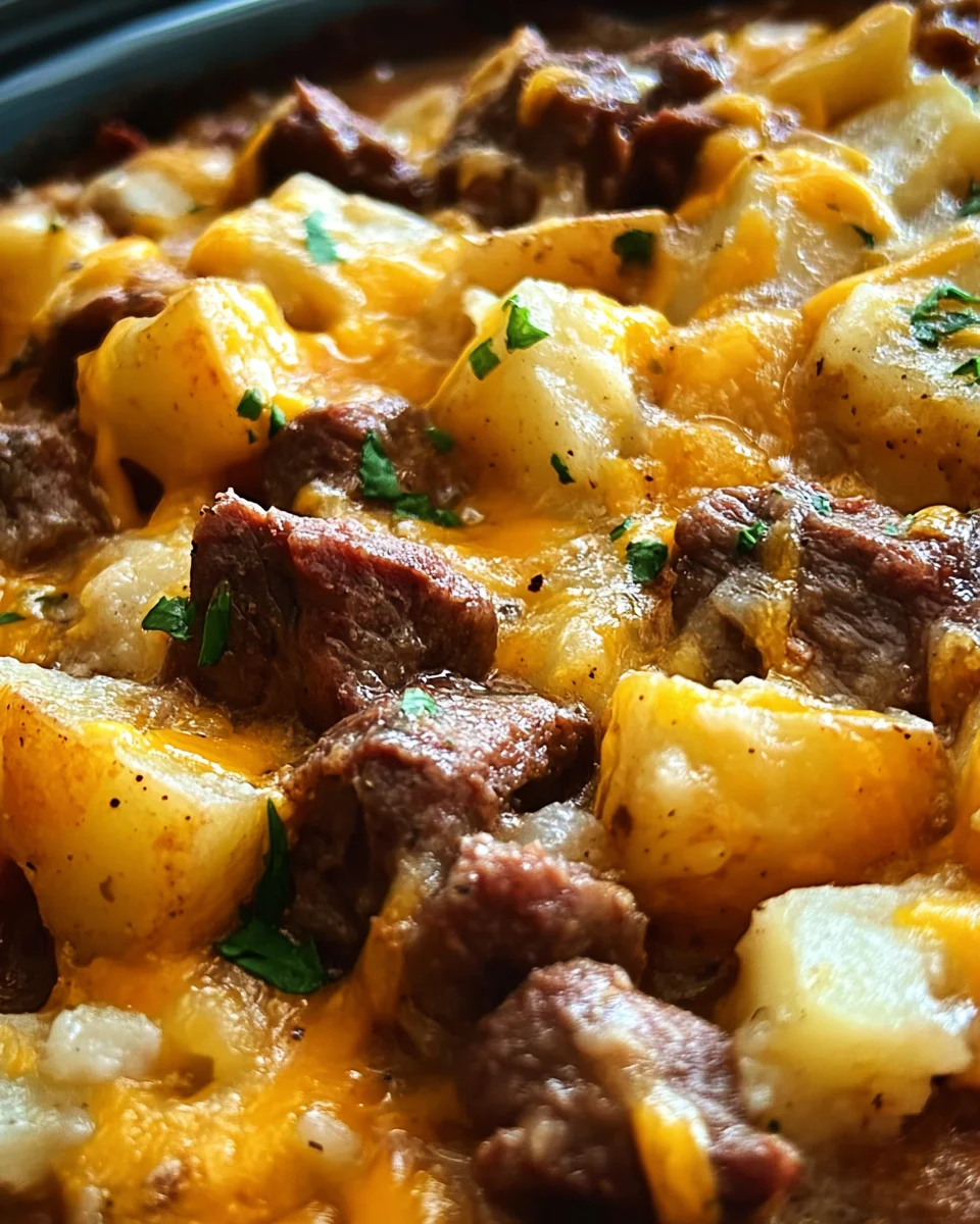 Crockpot Loaded Steak and Potato Bake Recipe