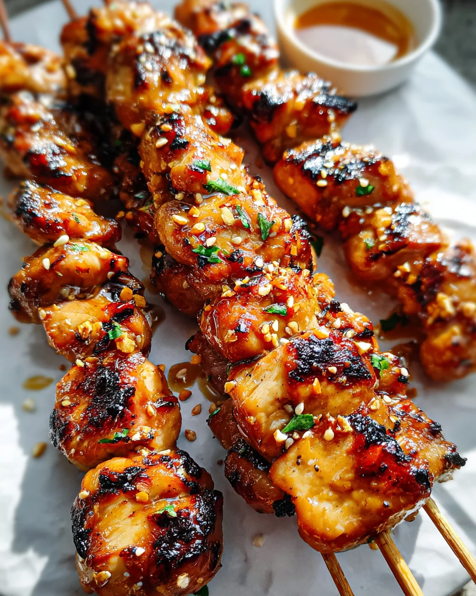 Easy Grilled Asian Chicken Skewers with Honey Garlic Sauce