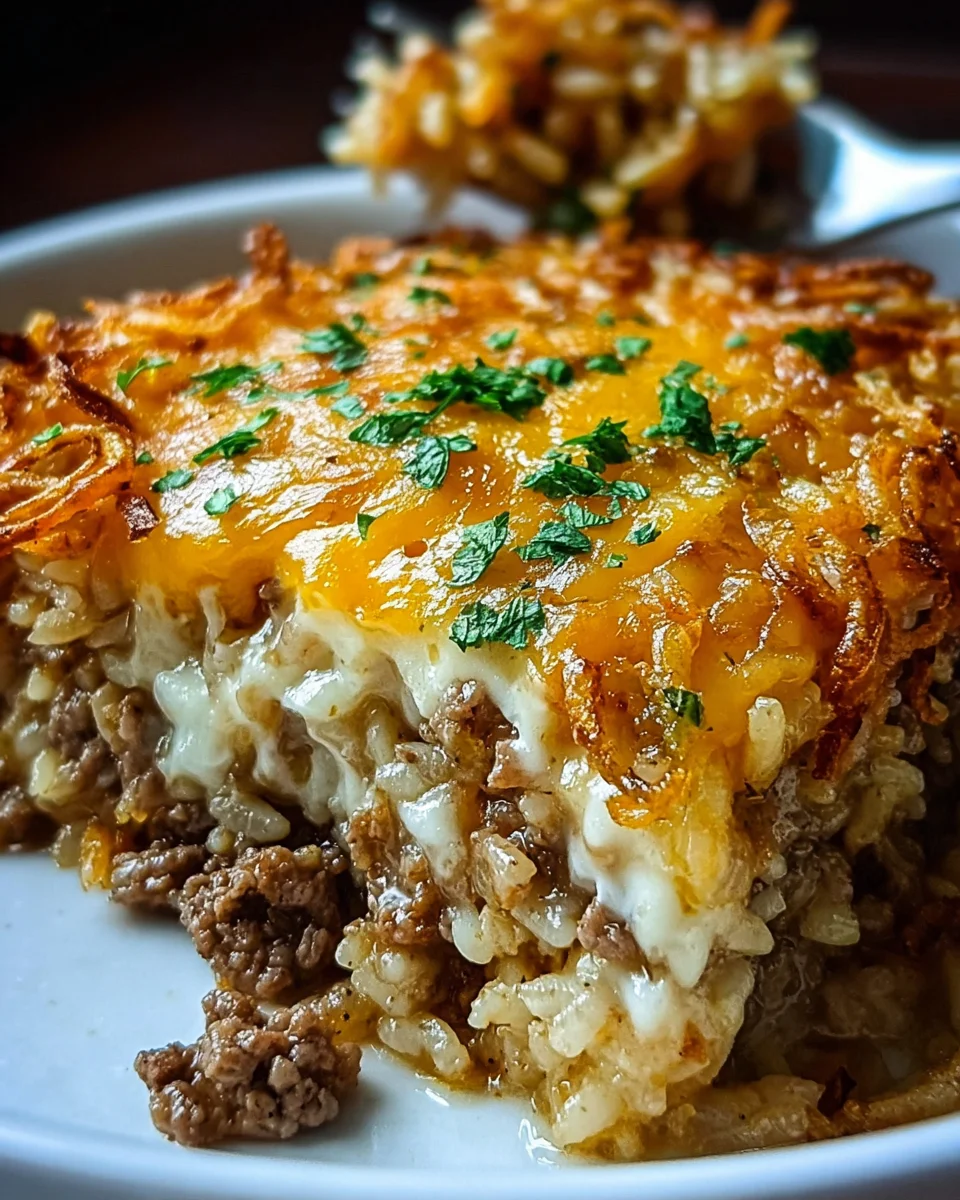 French Onion Ground Beef and Rice Casserole