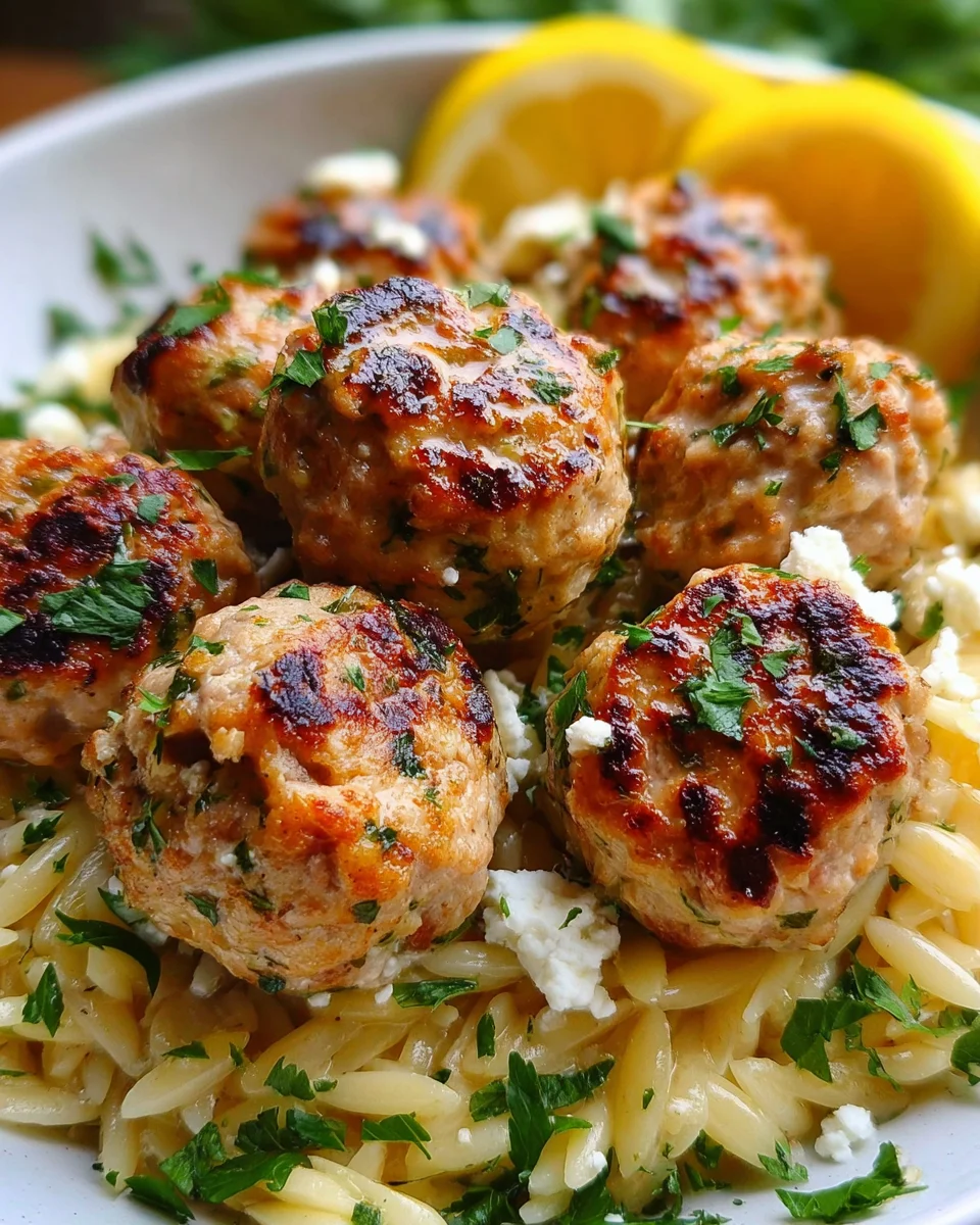 Greek Chicken Meatballs with Lemon Orzo