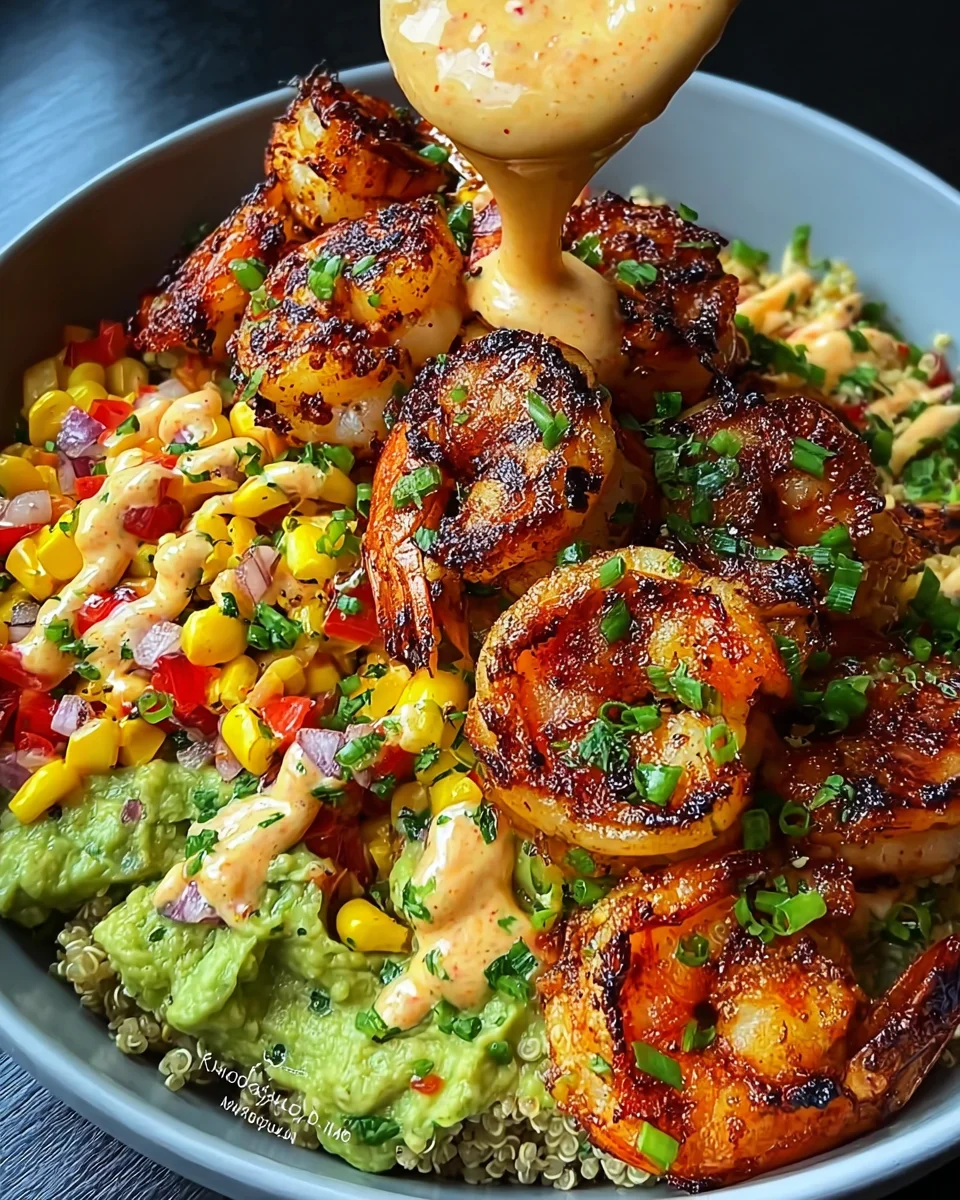 Grilled Shrimp Bowl with Avocado, Corn Salsa & Creamy Sauce 33 Grilled