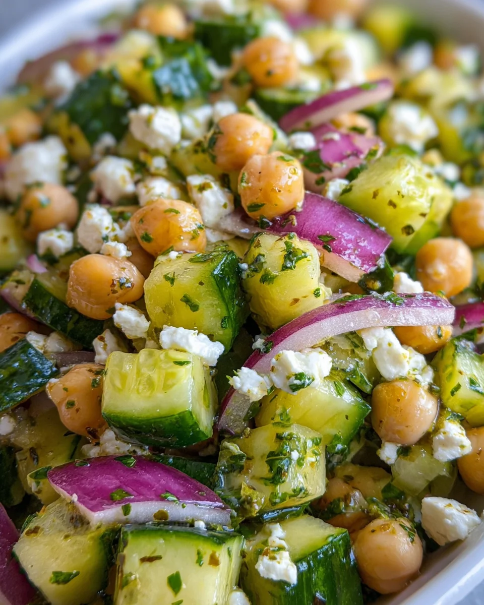 Herby Cucumber Salad with Feta and Chickpeas