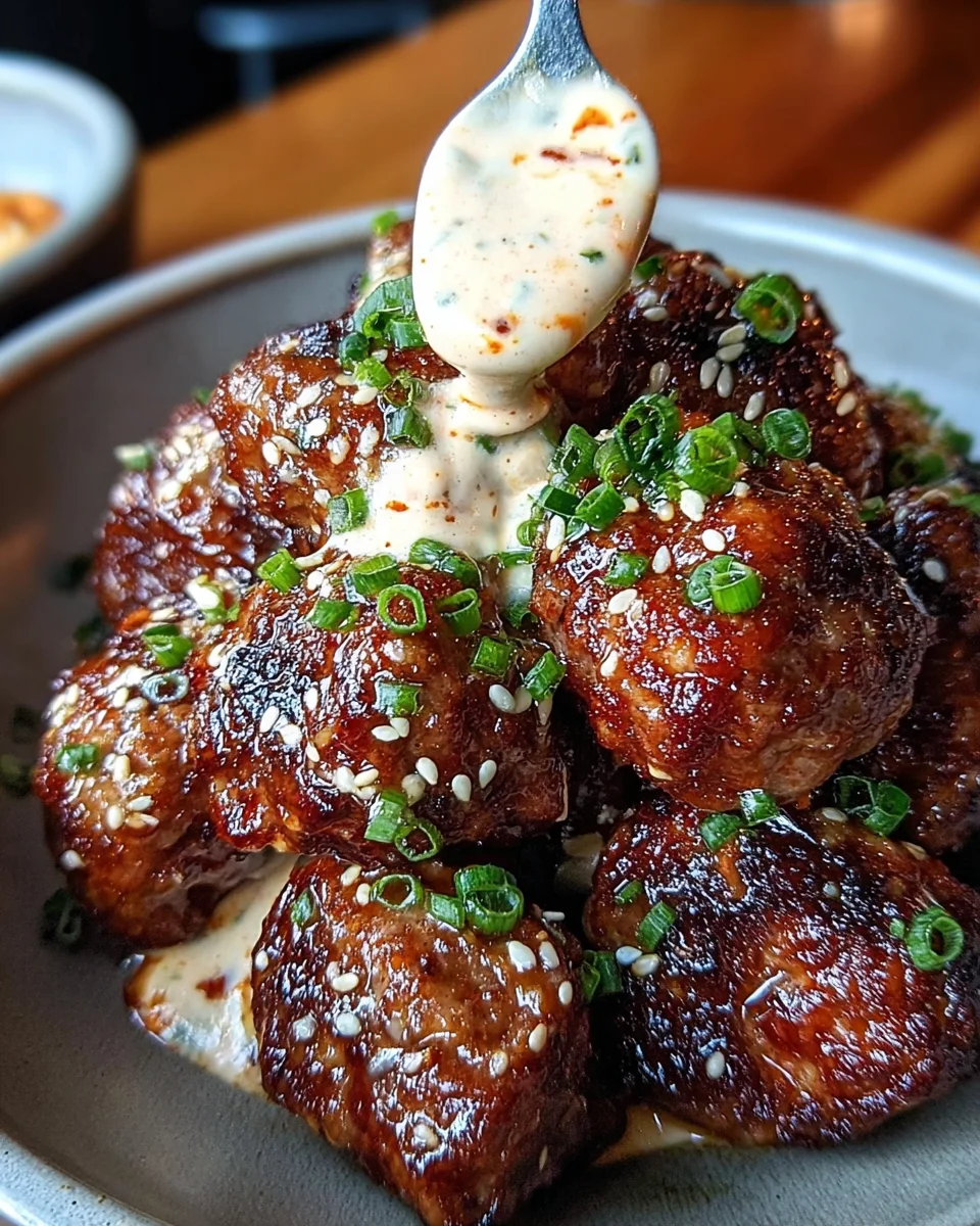 Korean BBQ Meatballs with Spicy Mayo Dip