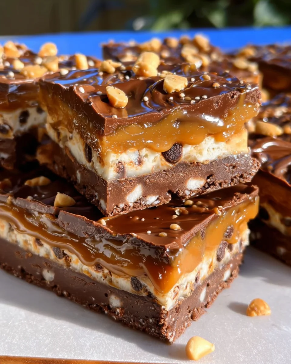 No Bake Crispy Snickers Bars 26 No