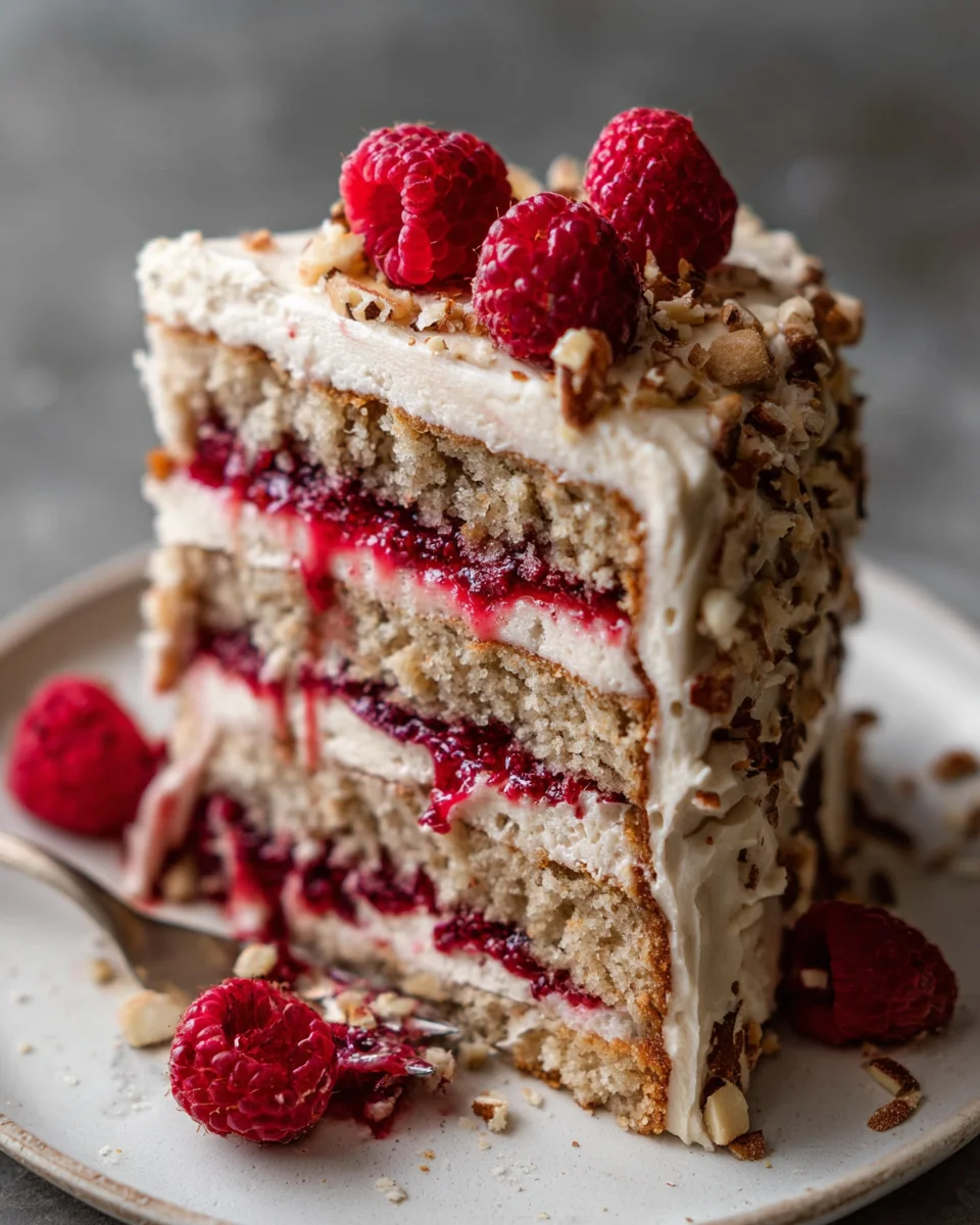 One Bowl Vegan Almond Raspberry Cake with Cream Cheese Frosting
