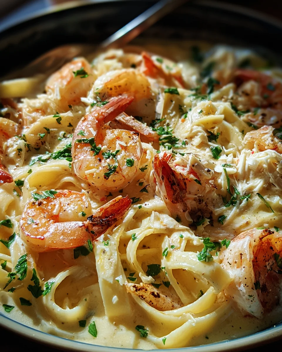 One Pot Shrimp and Crab Alfredo