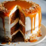 Pumpkin Cake with Cream Cheese Frosting and Salted Caramel Drizzle