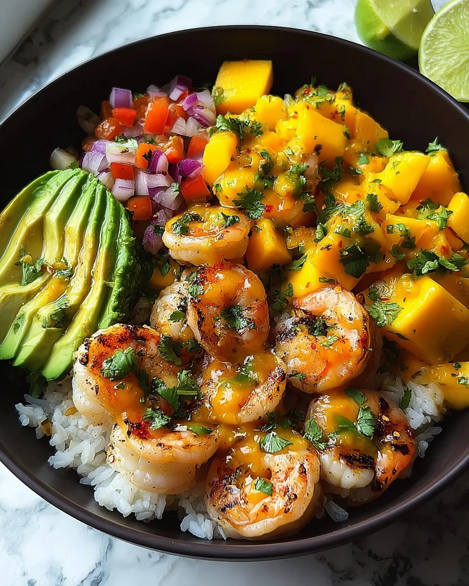 Shrimp and Avocado Bowls with Mango Salsa & Lime-Chili Sauce