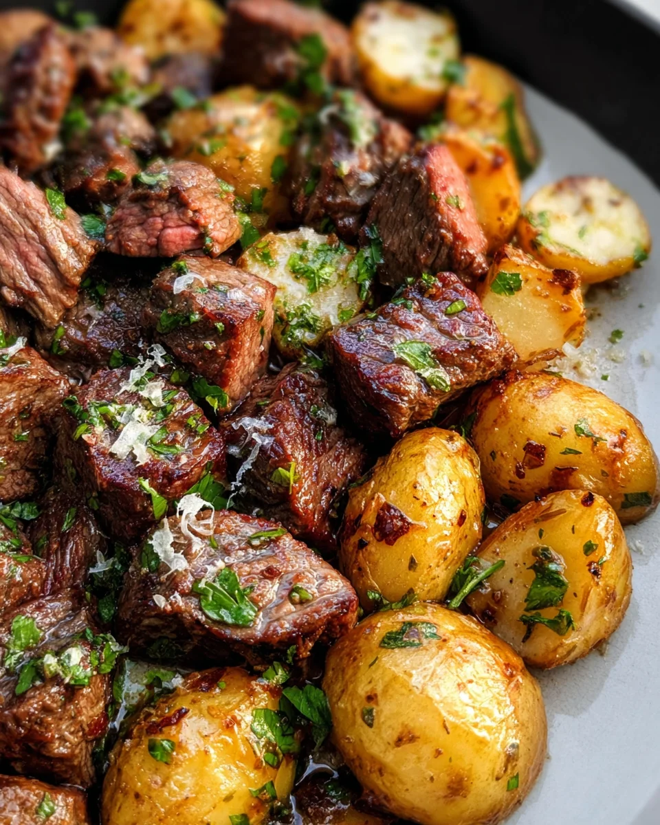 Slow Cooker Garlic Butter Beef Bites & Potatoes