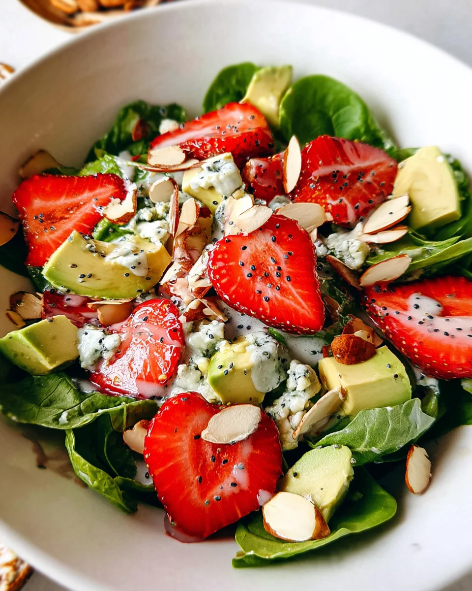 Strawberry Avocado Spinach Salad with Poppyseed Dressing
