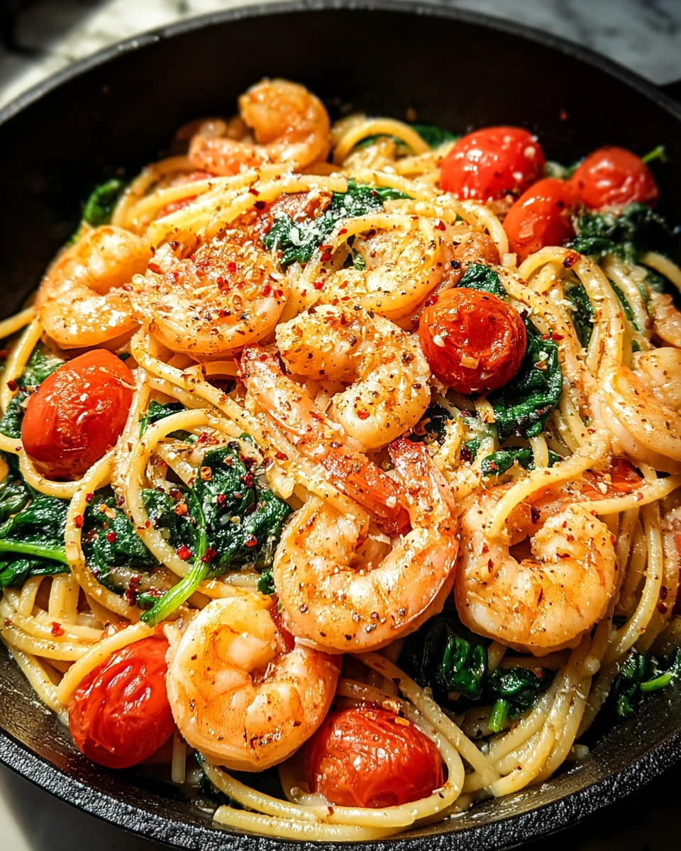 Tomato Spinach Shrimp Pasta