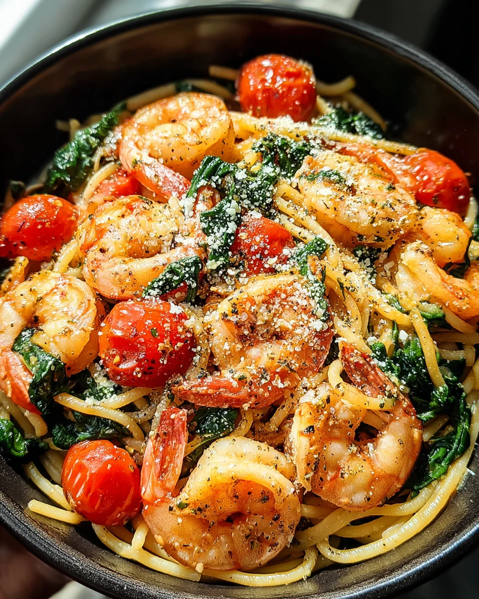 Tomato Spinach Shrimp Pasta